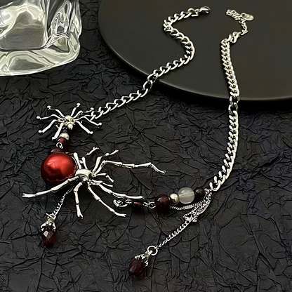 Halloween 14K Gold-Plated Blood-Red Spider Necklaces