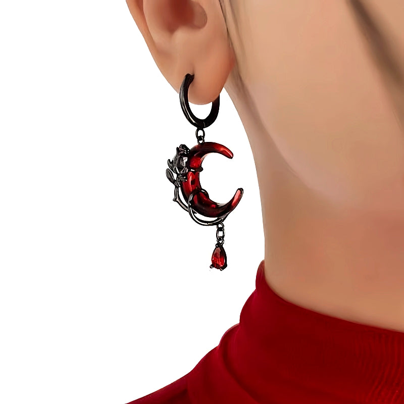 Halloween 14K Gold-Plated Red Crescent Asymmetrical Earrings