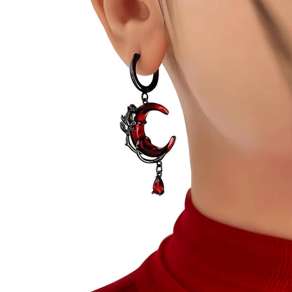 Halloween 14K Gold-Plated Red Crescent Asymmetrical Earrings