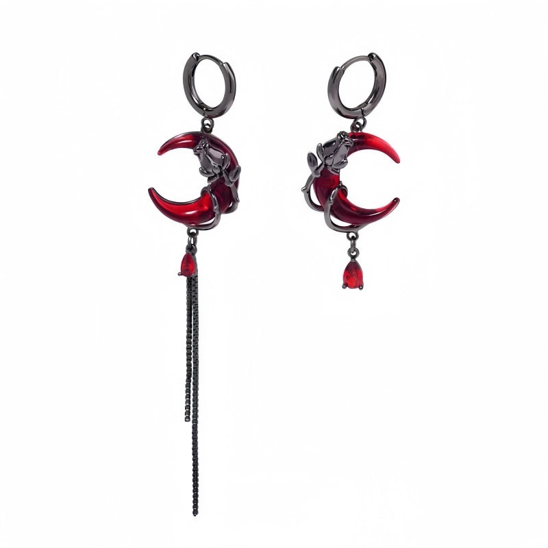 Halloween 14K Gold-Plated Red Crescent Asymmetrical Earrings