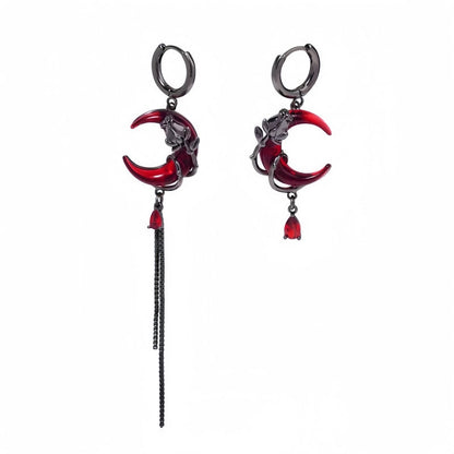 Halloween 14K Gold-Plated Red Crescent Asymmetrical Earrings
