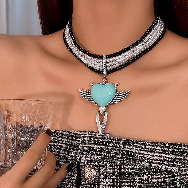 Pearl Heart Wings Necklace