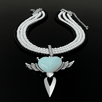 Pearl Heart Wings Necklace