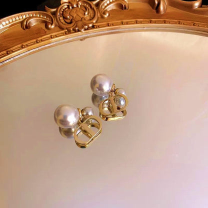 Silver Post 14K Gold-Plated CD Shell Beads Pearl Earrings