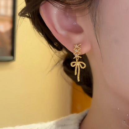 Silver Post Bow Heart Cross Asymmetrical Earrings