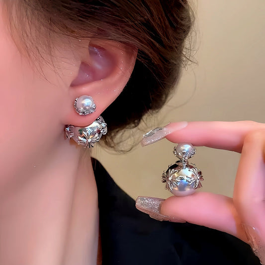 Silver Post Cross Pearl Earrings