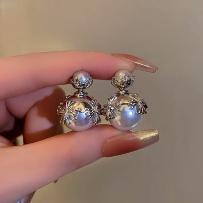 Silver Post Cross Pearl Earrings