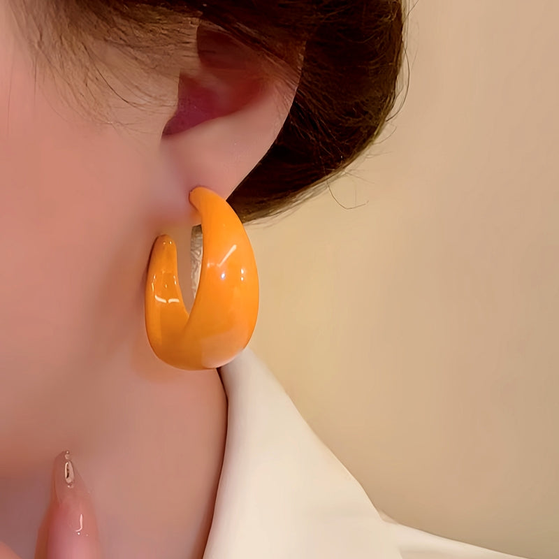 Silver Post Cute Candy Color C-shaped Earrings