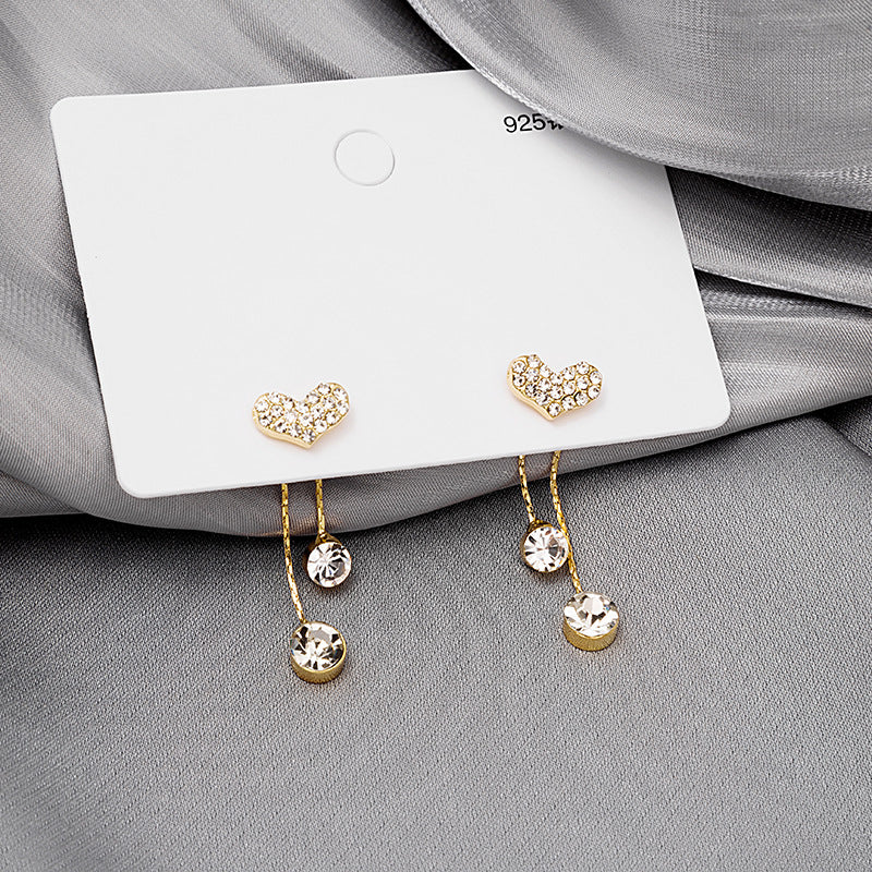 Silver Post Diamond Bling Heart-Design Earrings