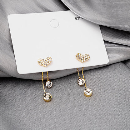 Silver Post Diamond Bling Heart-Design Earrings
