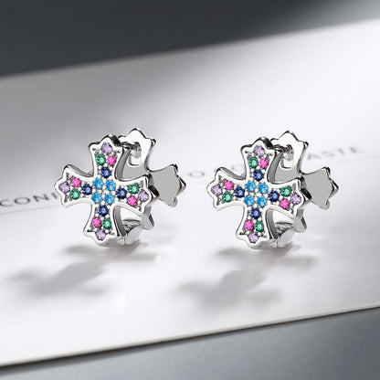 Silver Post Diamond Cross Stud Earrings