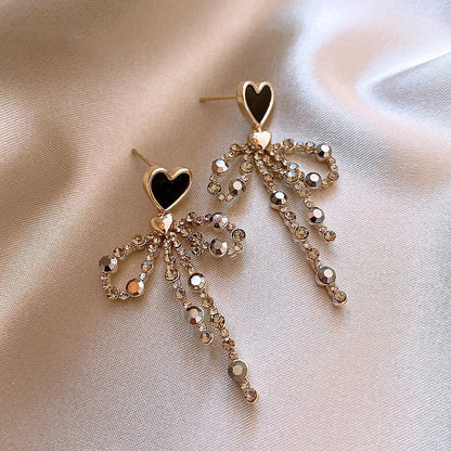 Silver Post Diamond Love Bow Earrings