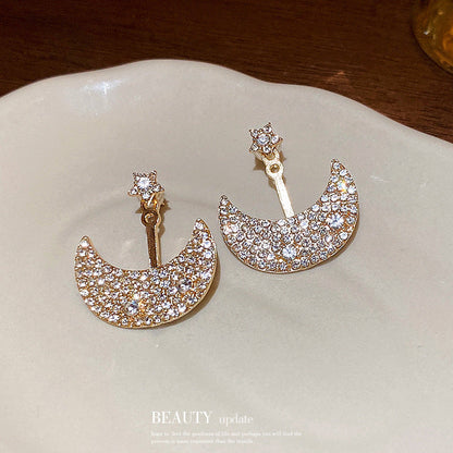Silver Post Diamond Star Moon Earrings
