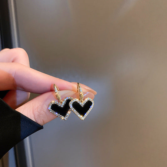 Silver Post Diamond Zircon Love Heart Earrings