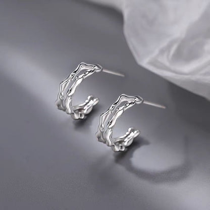 Silver Post Double-Layer Plain Hoop Earrings