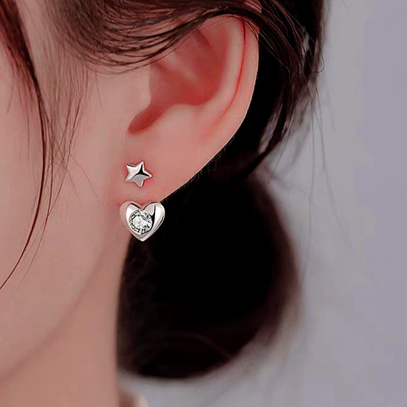 Silver Post Heart-Design Star Earrings