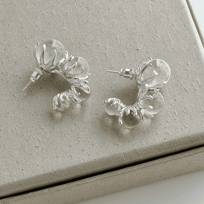 Silver Post Ice Transparent Round Irregular Earrings