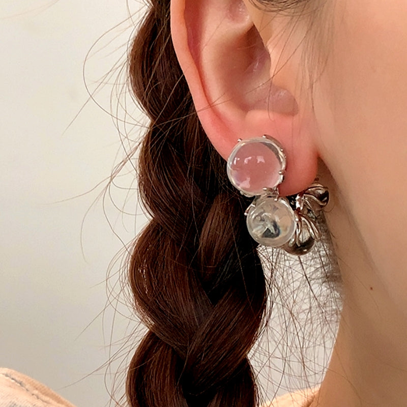 Silver Post Ice Transparent Round Irregular Earrings