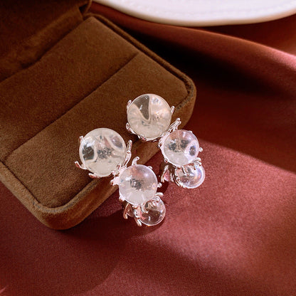 Silver Post Ice Transparent Round Irregular Earrings
