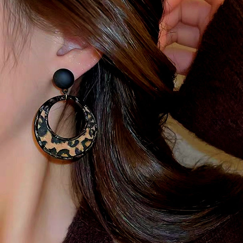 Silver Post Leopard Hoop Earrings