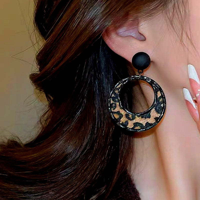 Silver Post Leopard Hoop Earrings