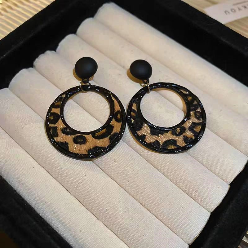 Silver Post Leopard Hoop Earrings