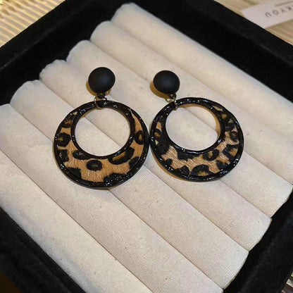 Silver Post Leopard Hoop Earrings
