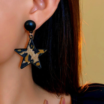 Silver Post Leopard Print Star Earrings