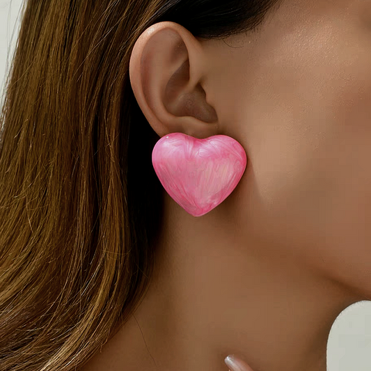 Silver Post Painted Heart Stud Earrings