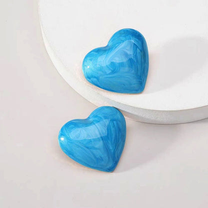 Silver Post Painted Heart Stud Earrings