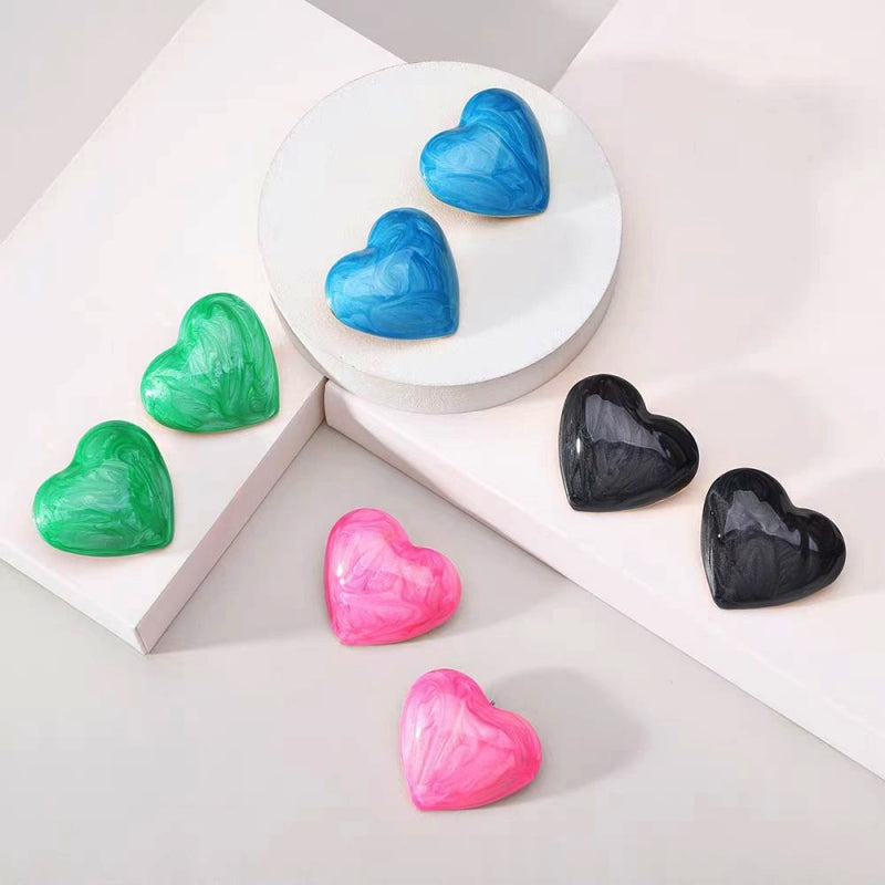 Silver Post Painted Heart Stud Earrings