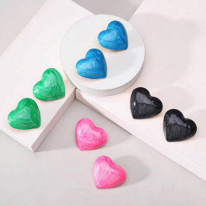 Silver Post Painted Heart Stud Earrings