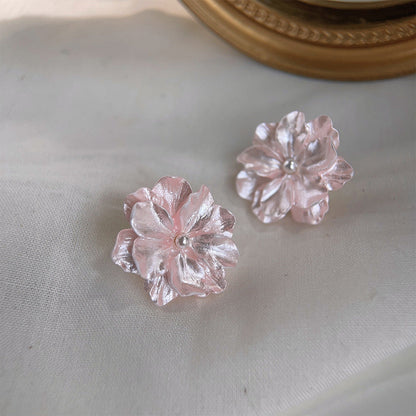 Silver Post Pink Sweet Gardenia Earrings