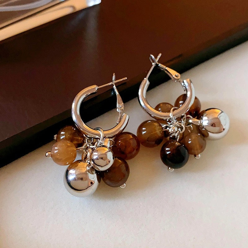 Silver Post Resin Ball Tassel Earrings