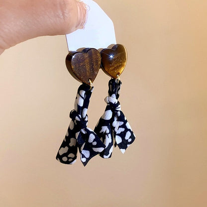 Silver Post Resin Heart Polka Dot Earrings