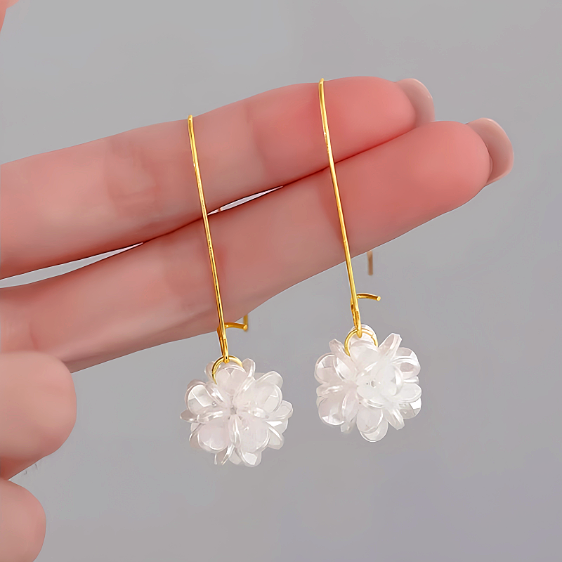 Silver Post White Flower Earrings