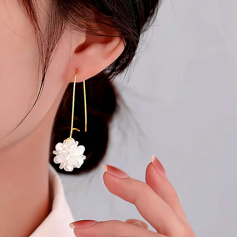 Silver Post White Flower Earrings