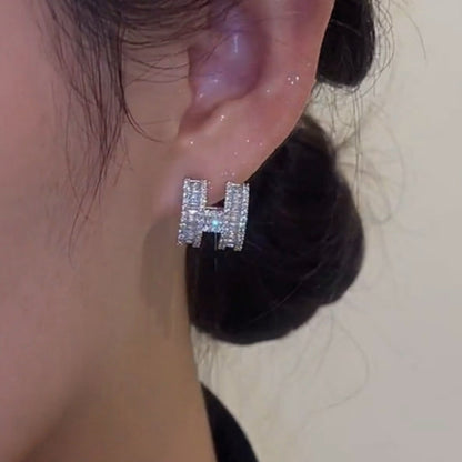 Silver Post Zircon H Letter Stud Earrings