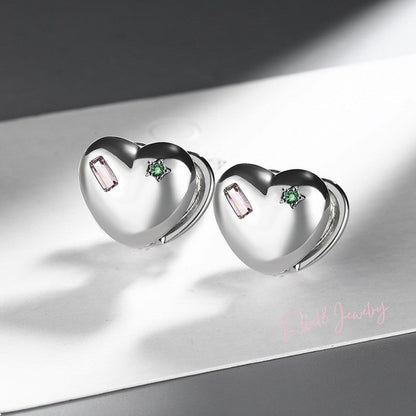 Silver Post Zircon Heart-Design Stud Earrings