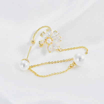 Silver Post Zircon Petal Ear Cuff Earrings