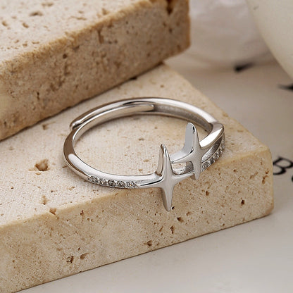 Sterling Silver Adjustable Cross Star Diamond Rings