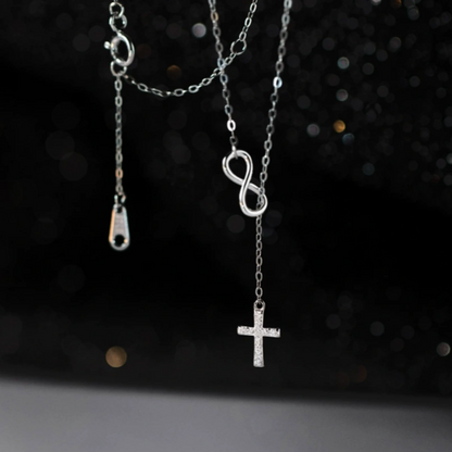 Sterling Silver Adjustable Diamond Cross Necklace