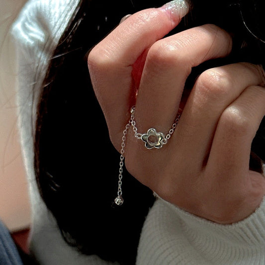 Sterling Silver Adjustable Simple Flower Chain Rings