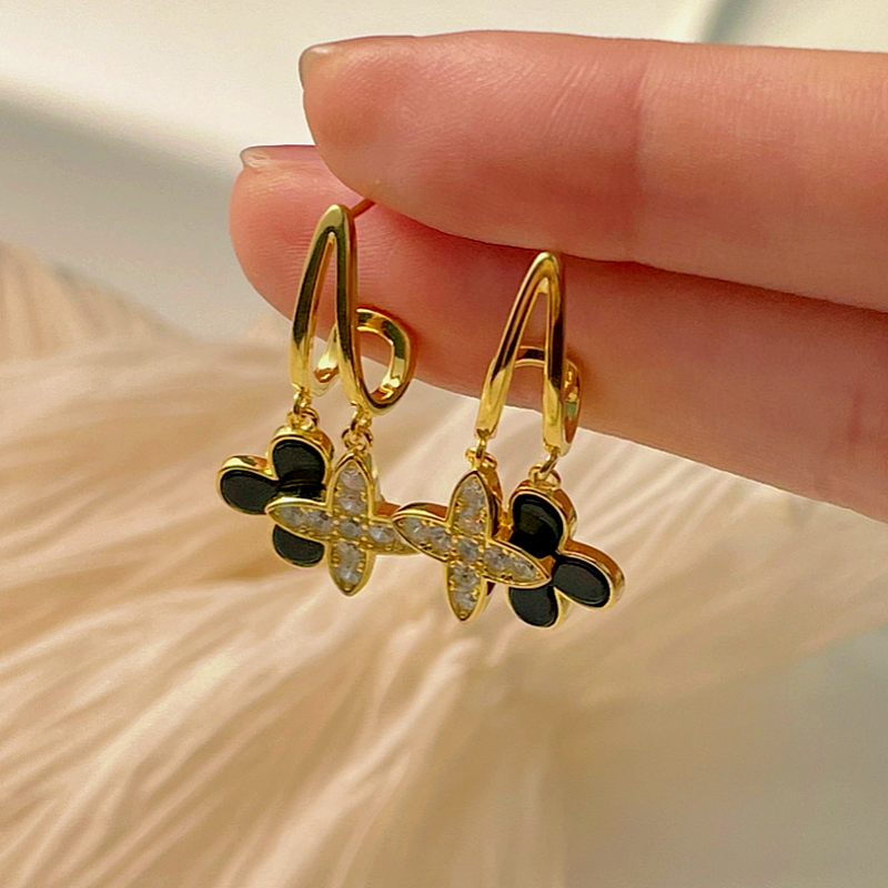 Sterling Silver Agate Four-Leaf Clover Earrings