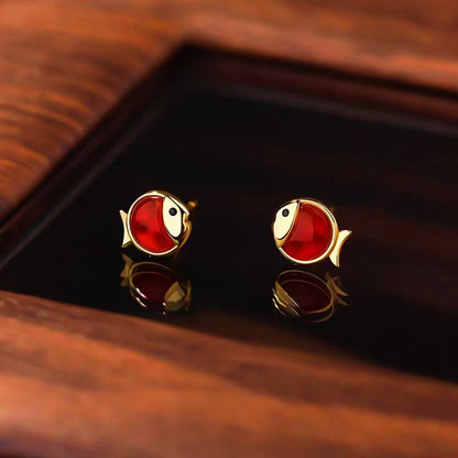 Sterling Silver Agate Small Goldfish Studs