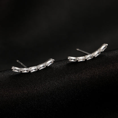 Sterling Silver Arc-Shaped Diamond Stud Earrings