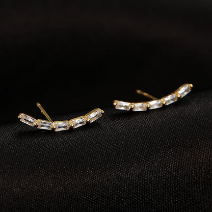 Sterling Silver Arc-Shaped Diamond Stud Earrings