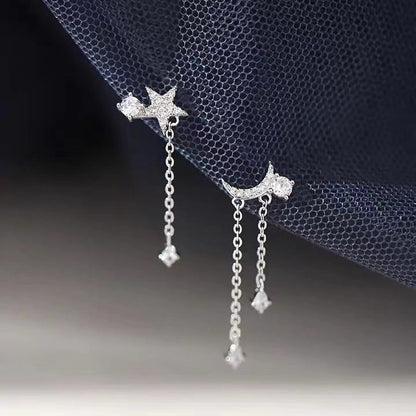 Sterling Silver Asymmetric Star And Moon Earrings