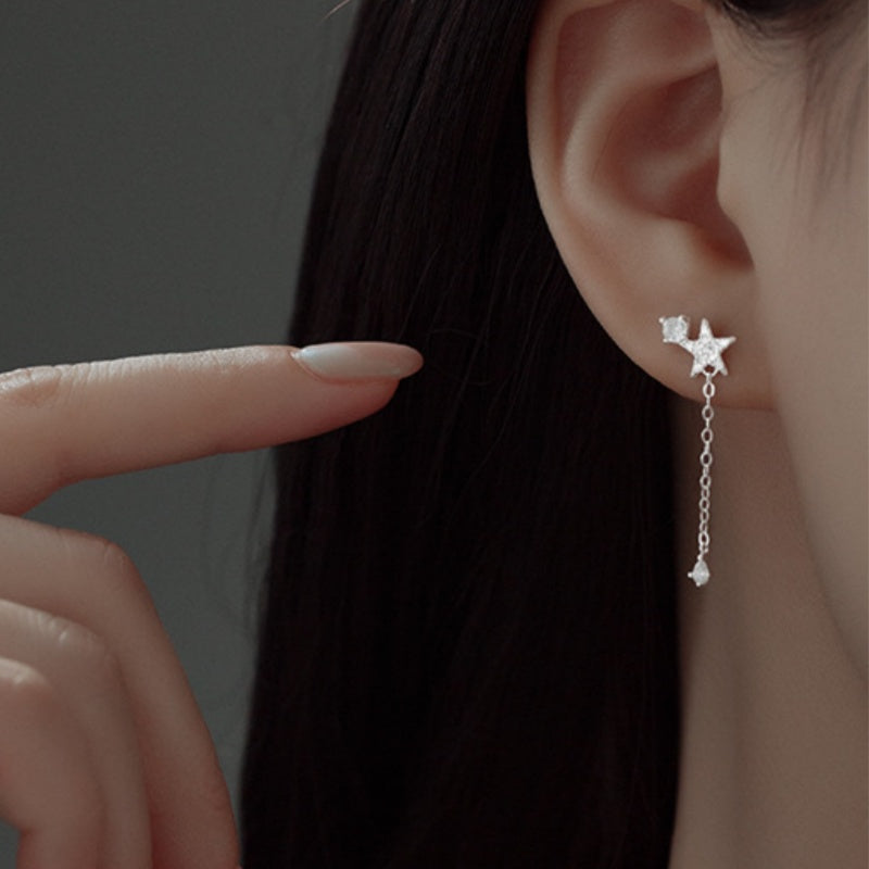 Sterling Silver Asymmetric Star And Moon Earrings