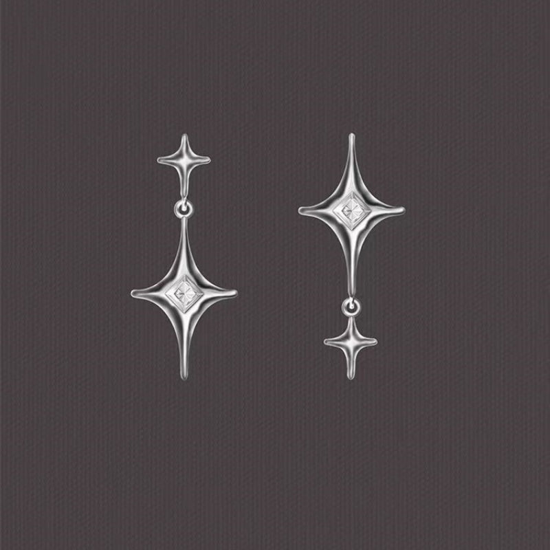 Sterling Silver Asymmetric Star Earrings